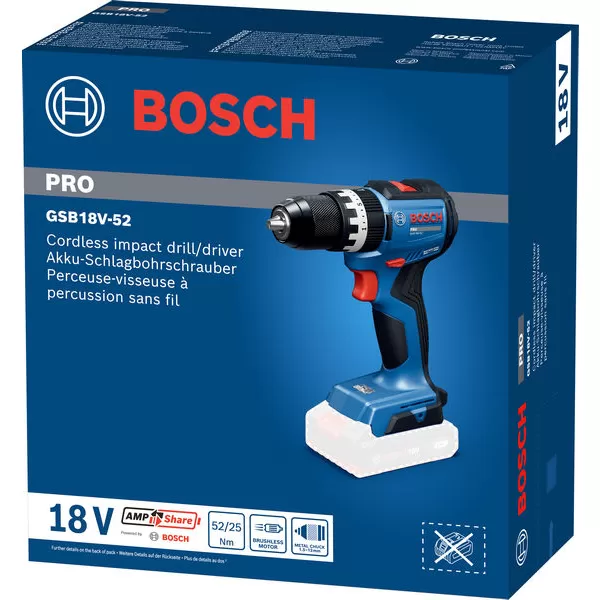 Aku vrtačka s příklepem Bosch GSB 18V-52 Professional, 3x5,0Ah, L-Booxx 136 06019S0128
