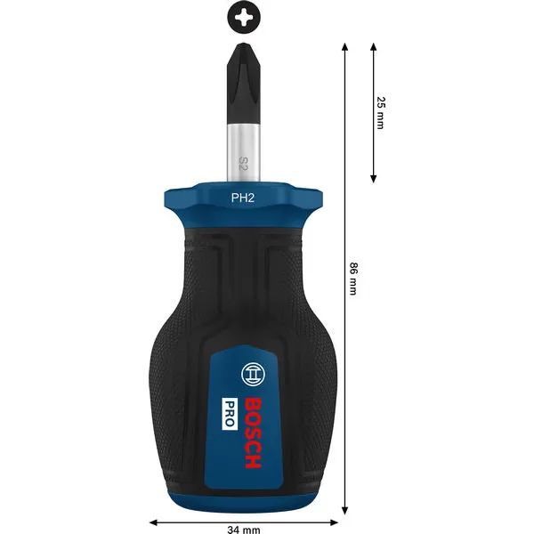 Šroubovák křížový krátký PH2 × 25 mm Bosch PRO