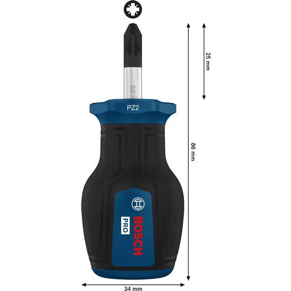 Šroubovák křížový krátký PZ2 × 25 mm Bosch PRO