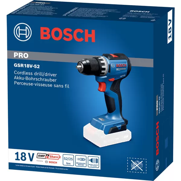 Aku vrtačka Bosch GSR 18V-52 Professional, 2x2,0Ah, L-Case 06019S0025